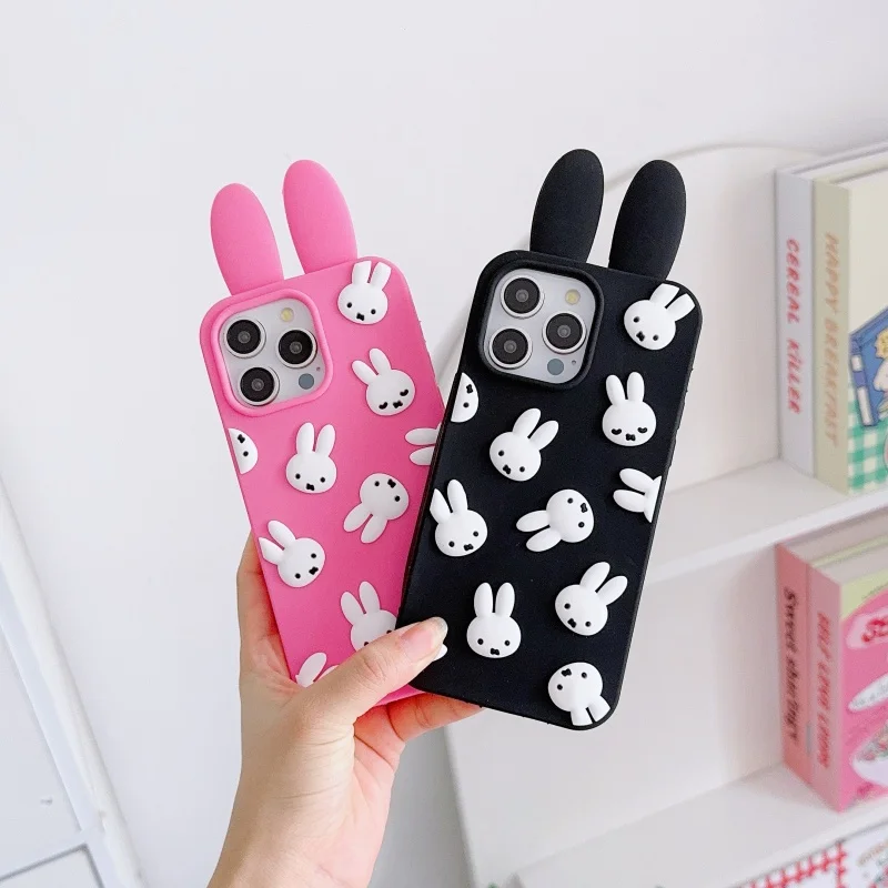 Cute Cartoon 3D Miffy phone Case For iPhone 11 12 13 14 15 16 17 18 Pro Max Soft Silicone Back Cover﻿