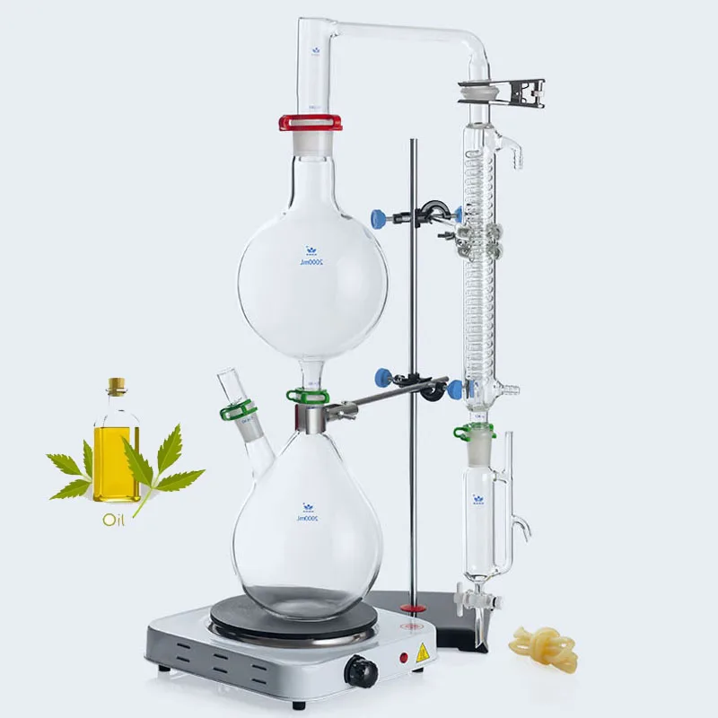 

2000ML Essential Oil Extraction Separator Device Oil Steam Distillation Apparatus With Hot Stove Graham Condenser Full Set