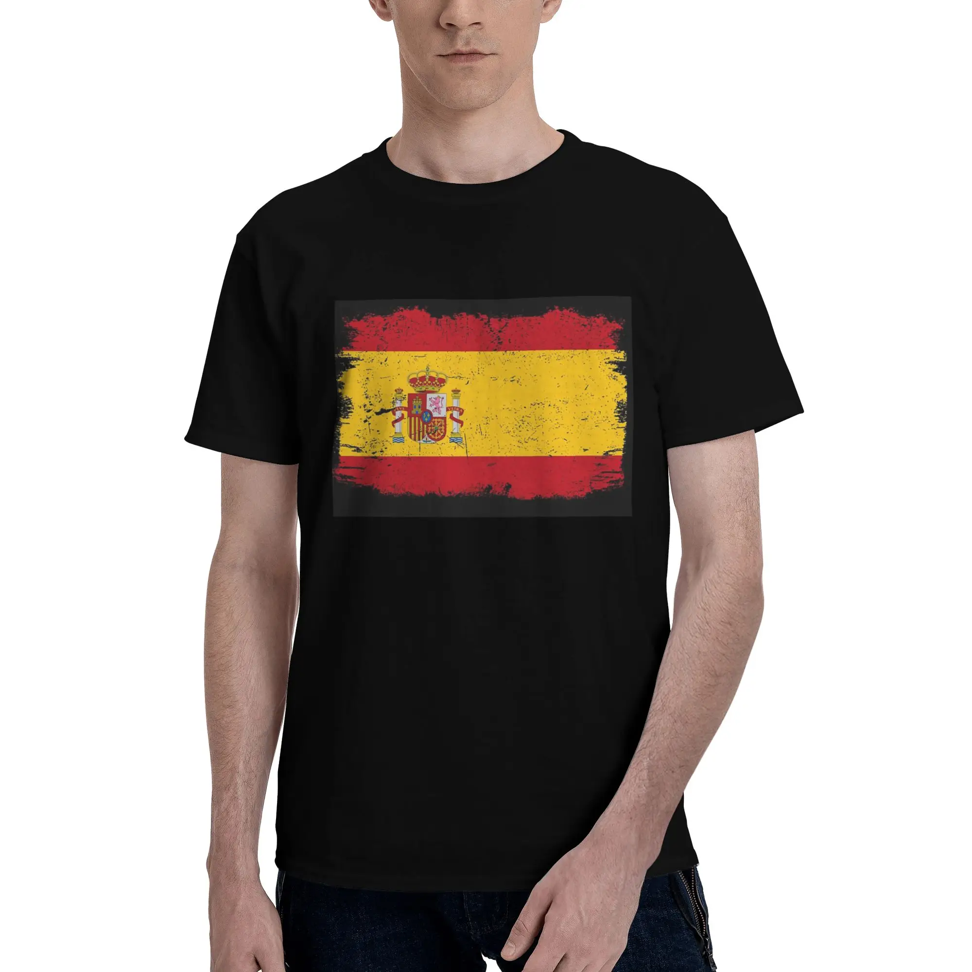

Spain Country Flag Spain Tourist Flag Spain Team Flag 100% Cotton T-Shirt Men'sFunny T Shirts Men Round Neck Short Sleeve S-6XL