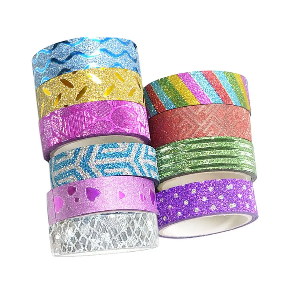 10 gulungan Glitter Washi Masking Tape Set selotip selotip untuk stiker kertas Masking rasio Tape perlengkapan kantor sekolah