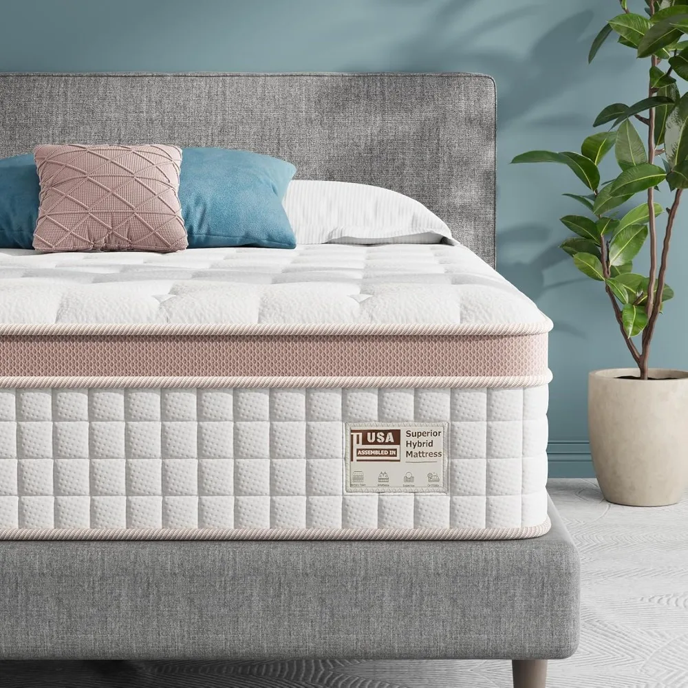 Queen Mattress, 14 Inch Medium Firm Mattress in A Box with Gel Memory Foam Pocket Spring Motion Isolation