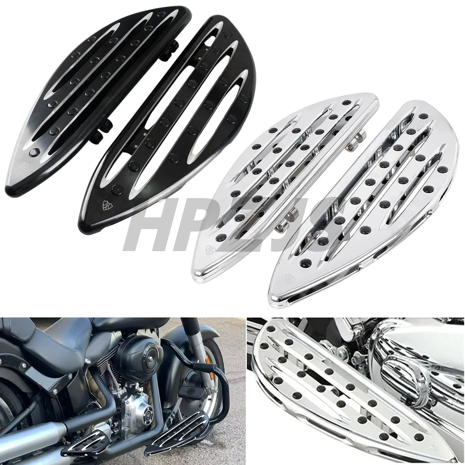 

For Harley Touring Fatboy Road King CVO Softail FL Dyna FLD 1986-2015 Black/Chrome Driver Stretched Floorboards Foot Boards