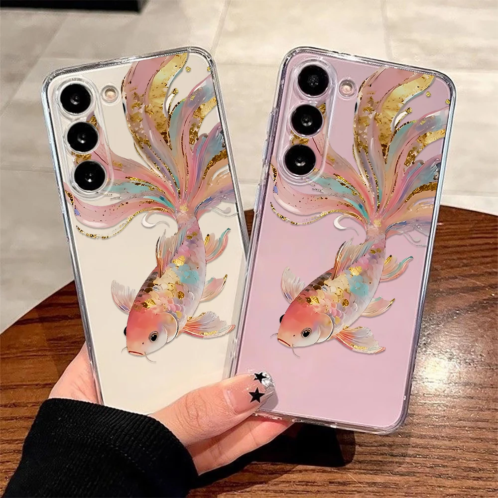 Gold Foil Koi Pattern Soft Silicone Cover For Samsung S21 Fe S20 Note10 S22 Plus  A14 M53 A7 2018 Case Cover Funda Bumber