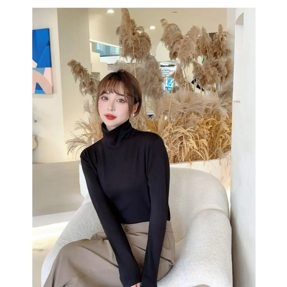 Slim Fit High Neck Thermal Top Women Long Sleeve Brushed Soft Base Layer For Winter Spring Fashion Daily Apparel
