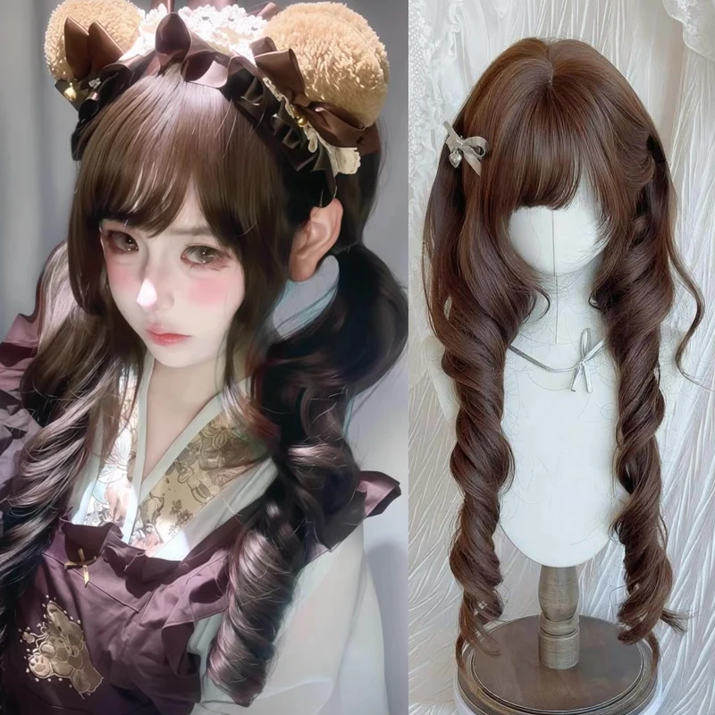 

Synthetic Wavy Hair Cosplay Wig for Women Brown Roman Curls Women Wig with Hair Bangs for Women Girls Daily Use Cute Hairstyle
