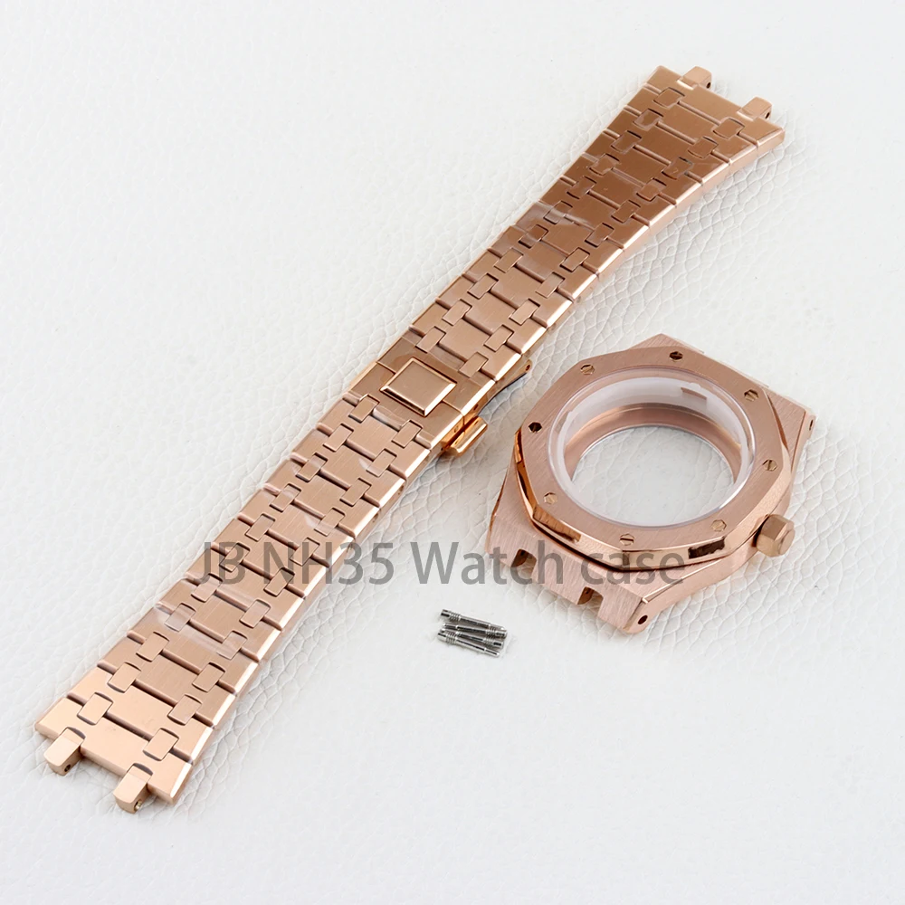 Rose Gold /Black PVd Watch Case NH35 41mm Stainless steel Sapphire Glass for Royal oak NH35 NH36 movement 31.8mm Dial Waterproof