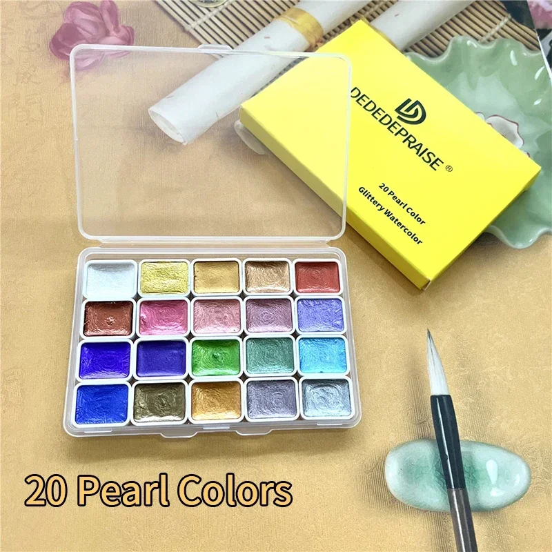 

DEDEDEPRAISE Solid Watercolor Paints Pearlescent Pigment 20/42 Colors Art Metallic Glitter Art Supplies School Stationery