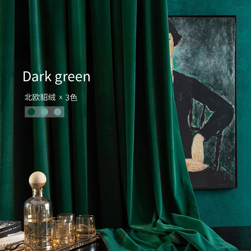 Dark Green Velvet Curtains for Living Room Bedroom Australian Wool Retro Emerald Blackout American Windoow Custom