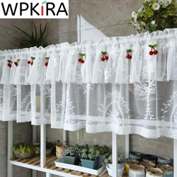 White Double Short Tulle Curtain for Kitchen Bedroom Living Room Cherry Half Curtains Door Window Coffee Home Decor Cortina