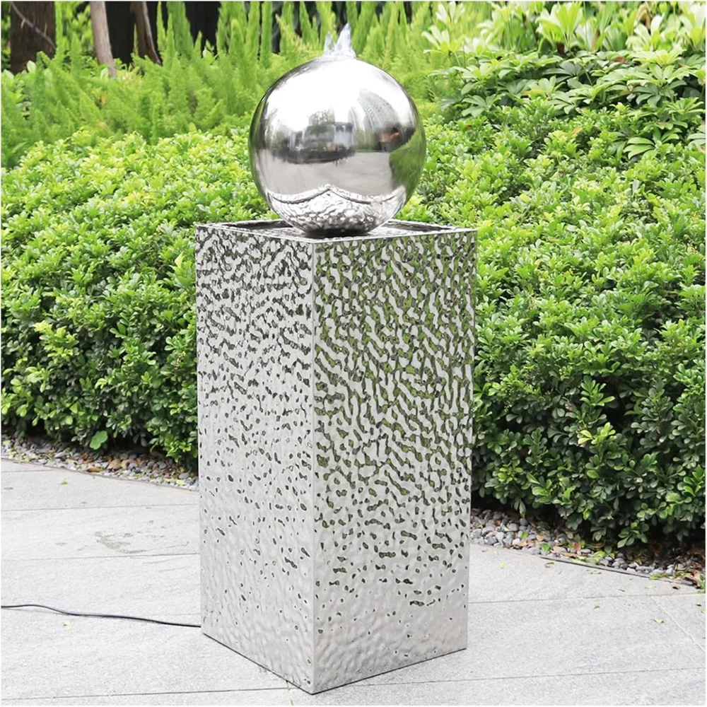 

LED Modern Sphere Garden Fountain, Decorative Dimpled Pattern Outdoor Fountain with Submersible Pump