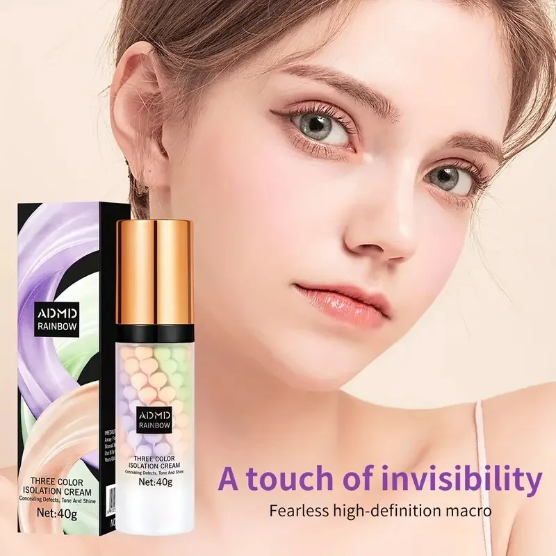 40g Face Makeup Primer Tri-color Cream Brighten Contour Color Isolation Waterproof Makeup Foundation Natural Makeup Base Cream