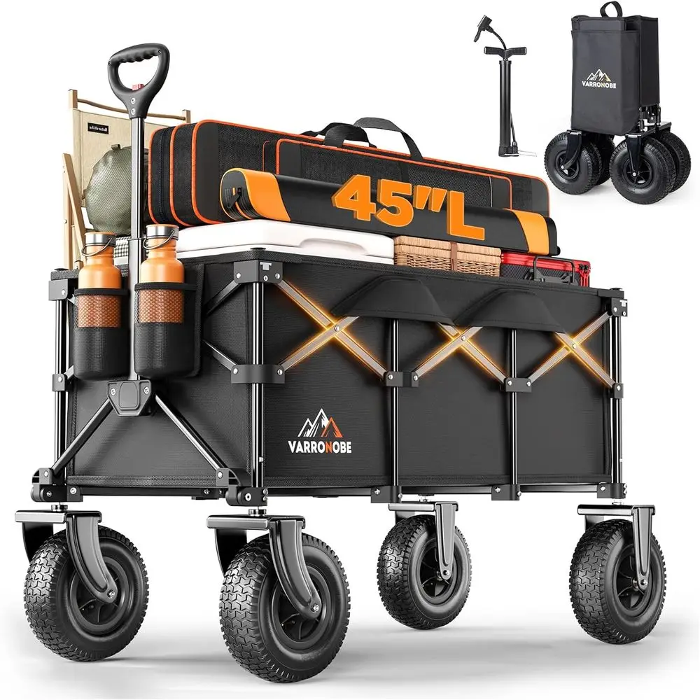 Beach Wagon with 10x3.5 Big Rubber Wheels or Sand, 400lbs Heavy Duty 220L Collapsible Utility Wagon, Easy Transport & Storage, I