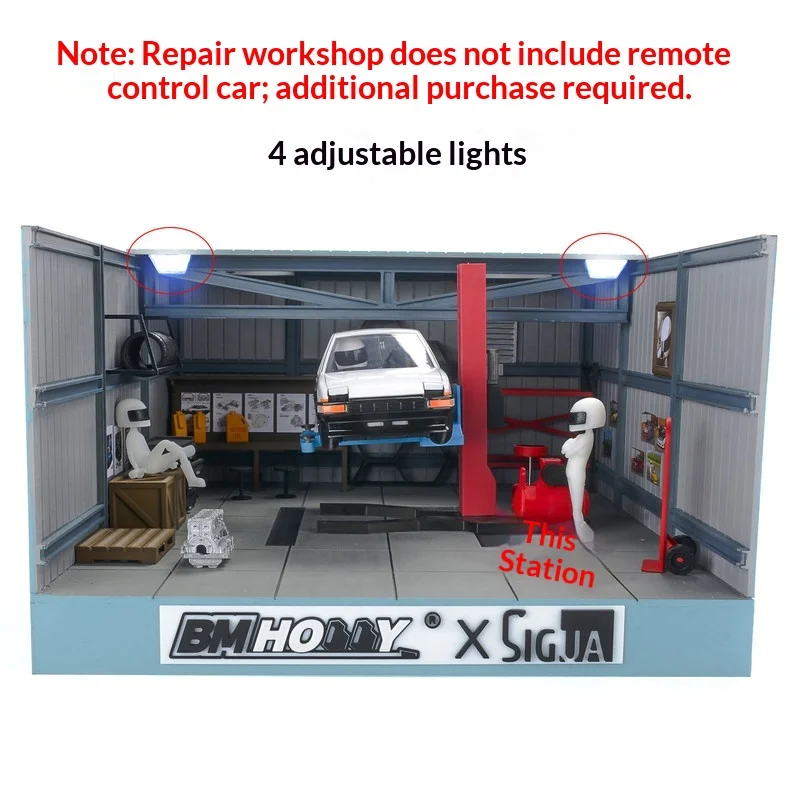 BM HOBBY 1/24 Scale RC Car Simulation Repair Workshop 3D Printed Model Diorama With Figure Garage Decor For RC Hobby Collectors