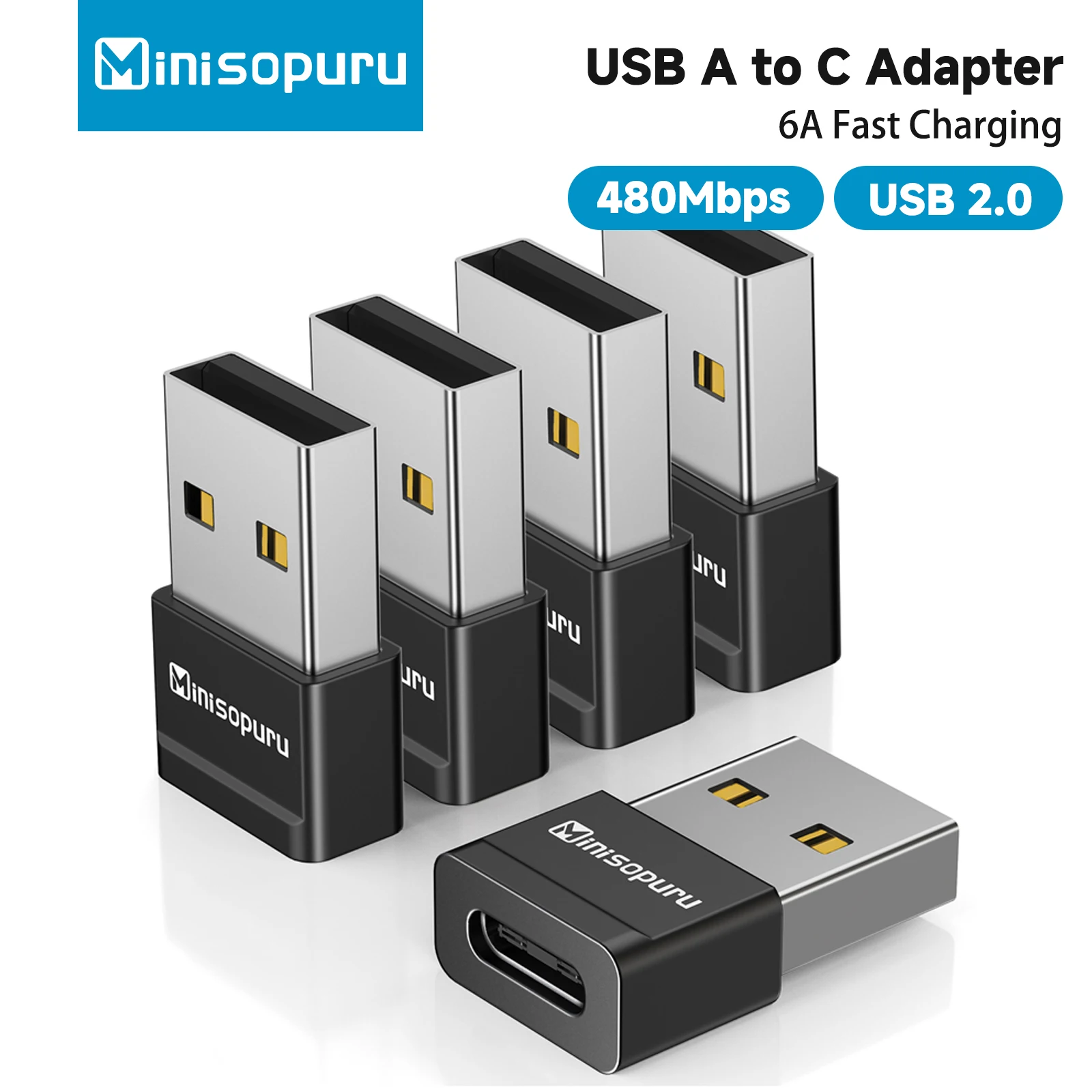 

Minisopuru 5-Pack USB Converter 6A Fast Charger USB Type C Female to USB Male Adapter for Laptop iPad Phone USB OTG Adapter