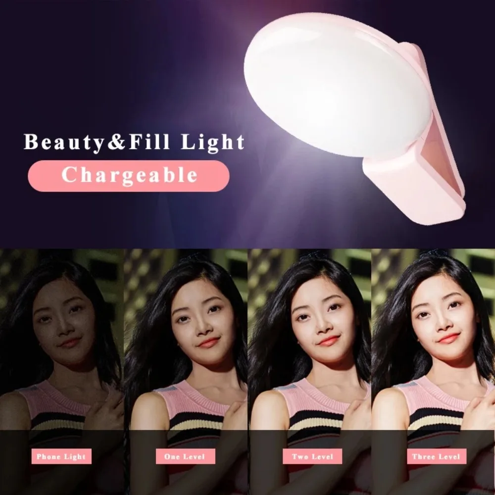 LED Light Mobile Phone Mini Selfie Fill Light Rechargeable Adjustable Selfie Ring Light Clip-on Brightness 3 Modes