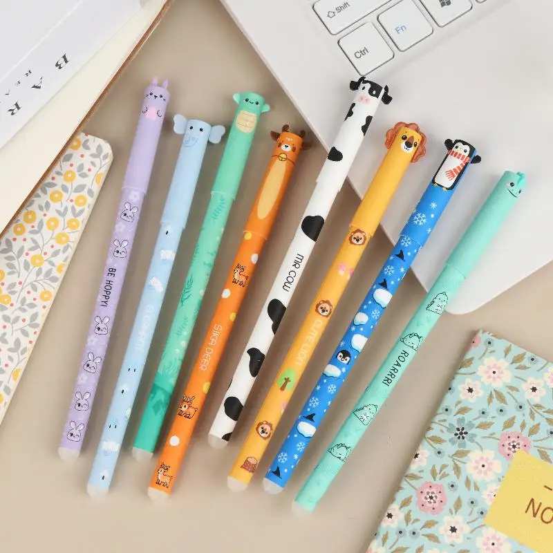 7/8Pcs Cartoon Animal Erasable Gel Pens 0.5mm Colorful Ink B