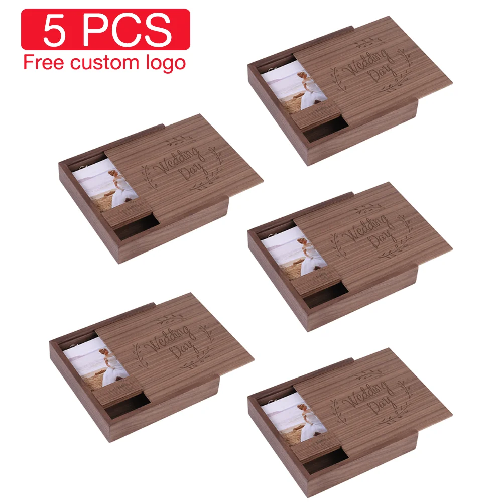 

5PCS LOT Free Custom Logo USB Flash Drive 128G 64GB Wooden Leaf Shape Photo Album Box 32G 8G Memory Stick 16G Pendrive Wholesale