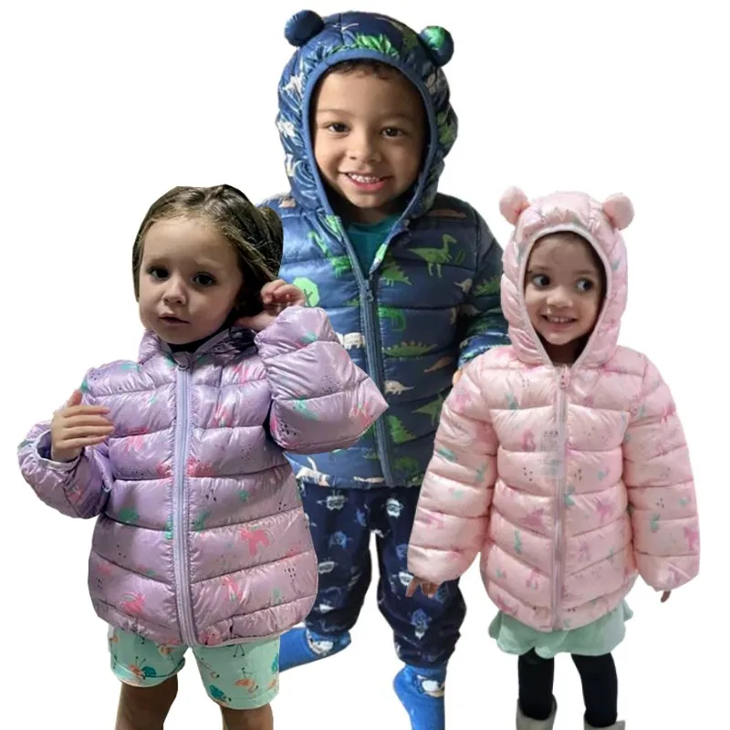 Piumino leggero con cappuccio 0-5 anni bambini neonati maschi ragazze cartone animato dinosauro cappotti autunno inverno caldo capispalla di natale