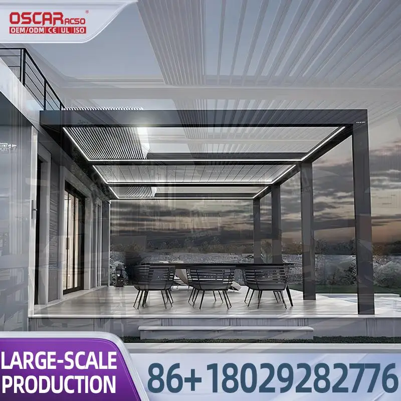 12x20 Attached Wall Mounted Outdoor Aluminium Fully Retractable Louvre Pergola for Villa Backyard Restaurant Bar pergola