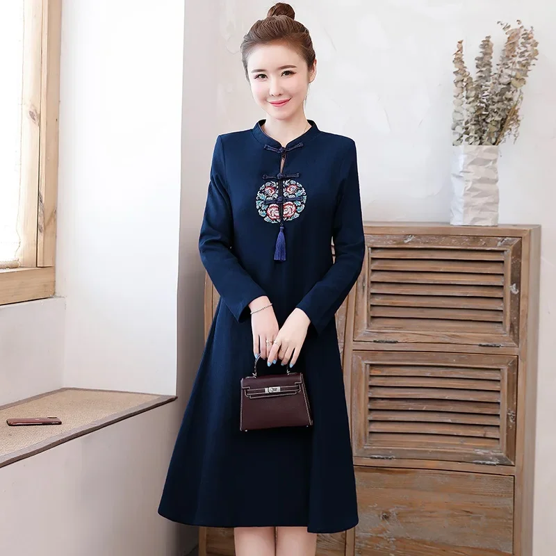 2024 Spring New Improved Cheongsam Oriental Dress Female Hanfu Retro Chinese Dress Qipao Plus Size Buckle Party Dress 12024