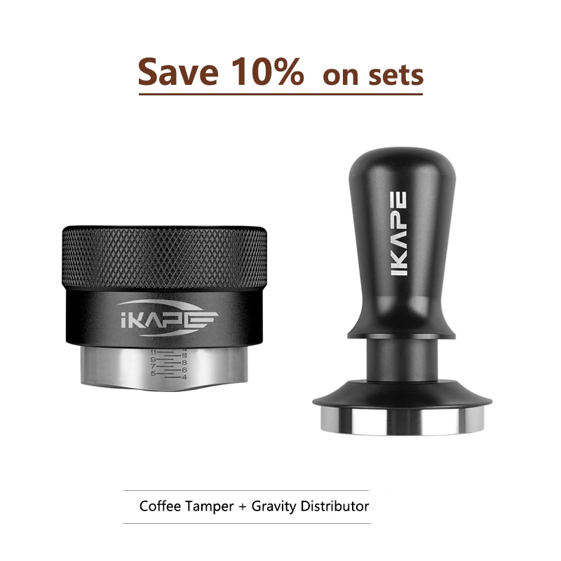 IKAPE Kaffeeverteiler, passend für 49 mm, 51 mm, 54 mm, 58 mm Espresso-Siebträger Espresso, Schwerkraftverteiler (Schwarz/Silber)