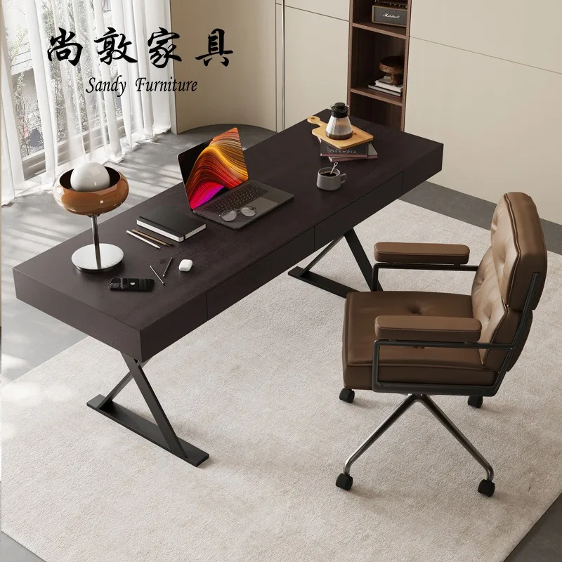 High-End Retro Designer Desk Walnut Solid Wood Italian Style Writing Computer Table Light Luxury Modern Study Furniture