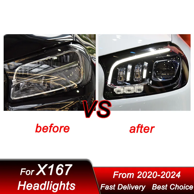 Car Led Headlights For Mercedes-Benz GLS X167 2020-2024 to high style LED Auto Headlamp Assembly Projector Lens Accessories Kit