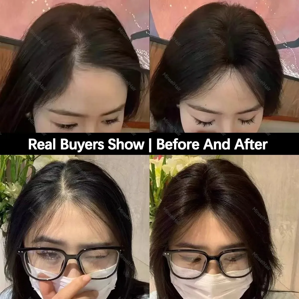 Wear&Go Topper Rambut Asli Tanpa Jepit Dengan Poni Ringan Magic Paste Topper Ringan Untuk Menutupi Bagian Rambut Tipis Menutupi Rambut Beruban 10 inci 25cm