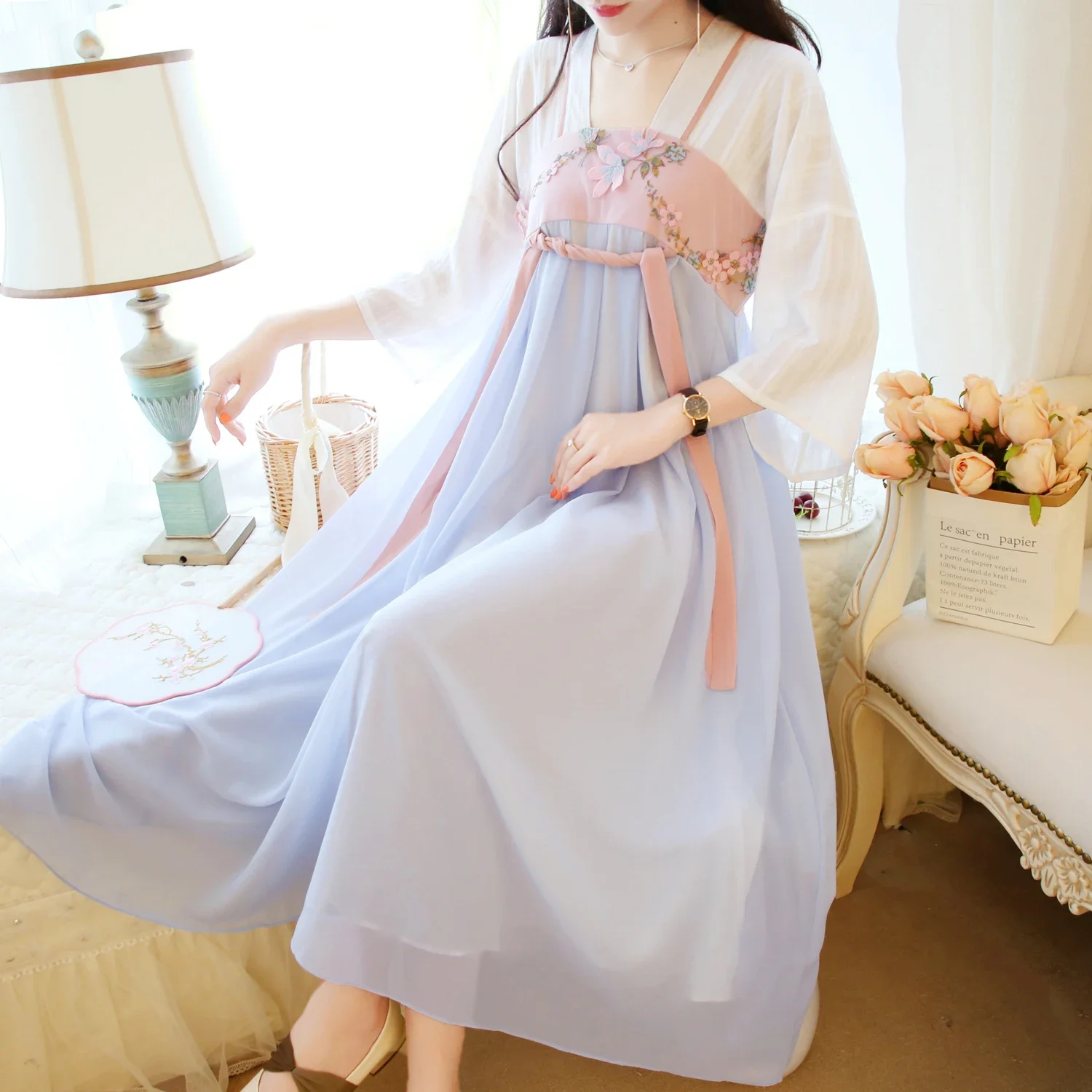 Vestido de gasa Hanfu para mujer, traje tradicional de estilo chino, hada Retro, escenario, baile folclórico, Princesa, Cosplay, Verano