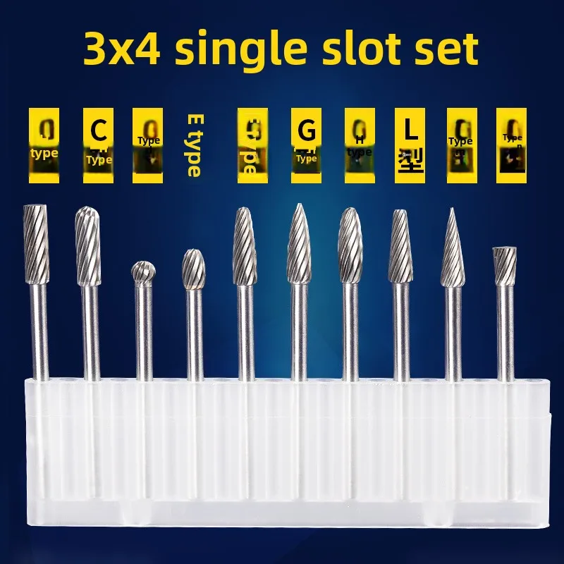 텅스텐 강철 연삭 헤드 경질 합금 회전 파일 금속 연마 구멍 확장 목공 조각 밀링 커터 세트 3*4