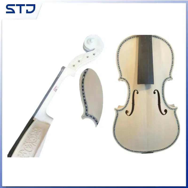 كمان غير مكتمل 4/4 خشب متين كمان جميل، غلاف مطعم، ضلع منحوت، رقبة # 13988 #1