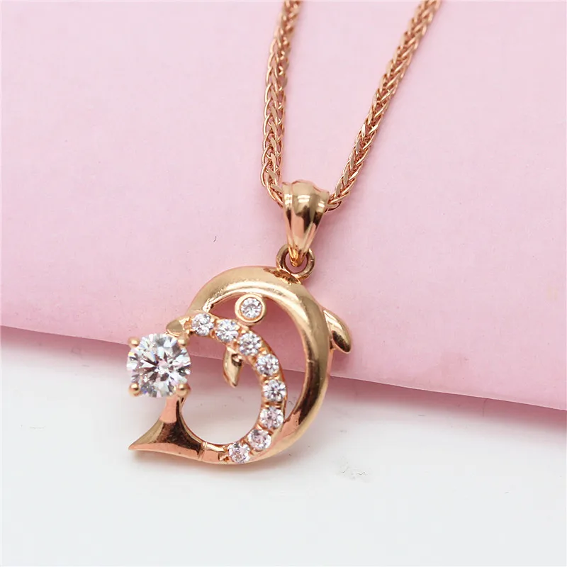 

Кулон-подвеска в виде дельфина из розового золота 585 пробы, женское модное универсальное изысканное роскошное украшение с дизайном дельфина, инкрустированным в 4K-золото.