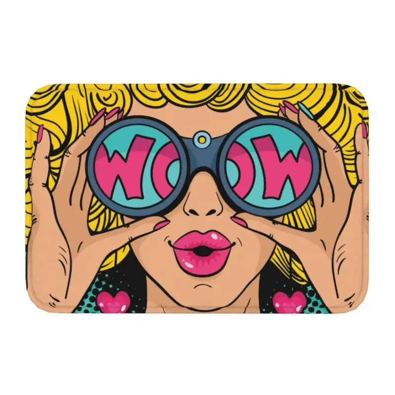 Custom Wow Pop Art Sexy Surprised Lady Doormat Non-Slip Entrance Kitchen Bathroom Floor Door Mat Cartoon Girl Carpet Rug