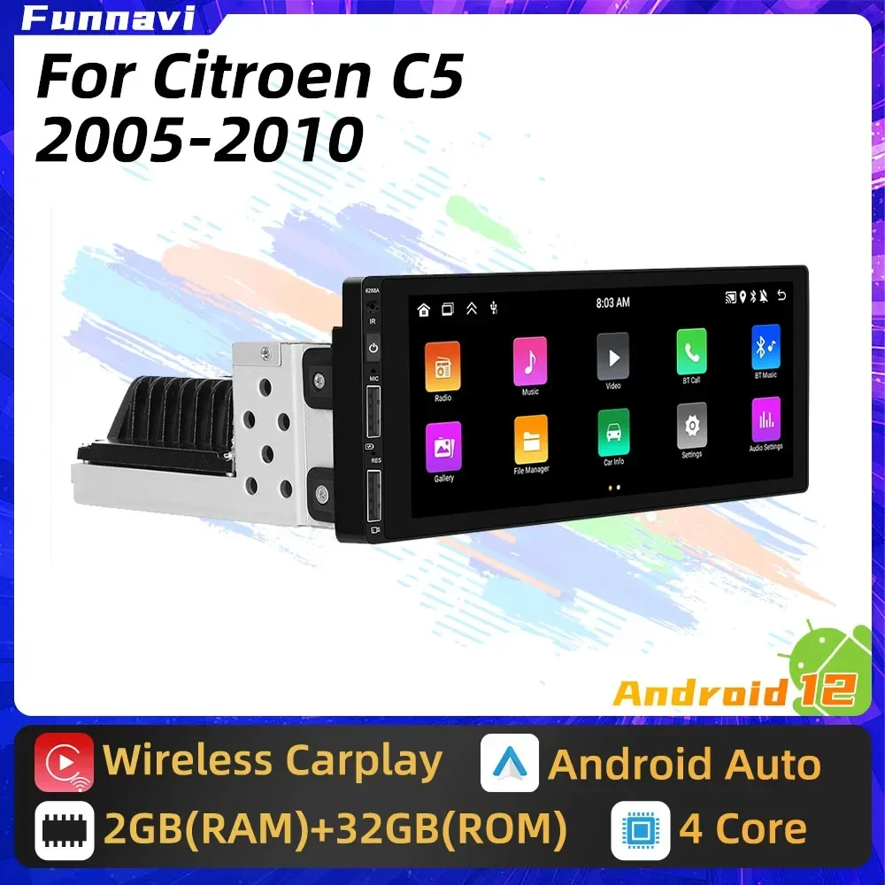 

1din Android Car Multimedia for Citroen C5 2005 - 2010 1 Din Radio Stereo Head Unit Carplay Screen Autoradio GPS Navigation Auto