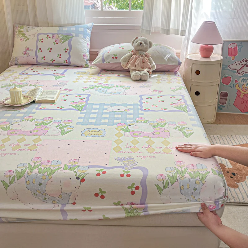 Bettlaken aus 100 % Baumwolle, Spannbettlaken für Erwachsene und Kinder, hautfreundlicher Bettbezug, Cartoon-Stil, Bettwäsche, drap de lit (Kissenbezug, Need Order)