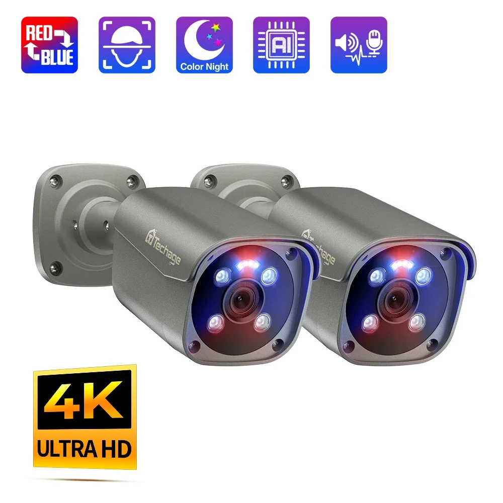 Techage UHD 5MP 4K 8MP Security POE Camera Smart AI Human Detect Outdoor Two-way Audio IP Camera CCTV Surveillance Color Night