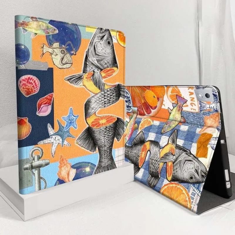 

Fish Ocean Element Collage For Lenovo Pad Tab Legion Xiaoxin Y900 Y700 K10 M10 P11 3rd Pro GT Plus Gen Cover Tablet Case