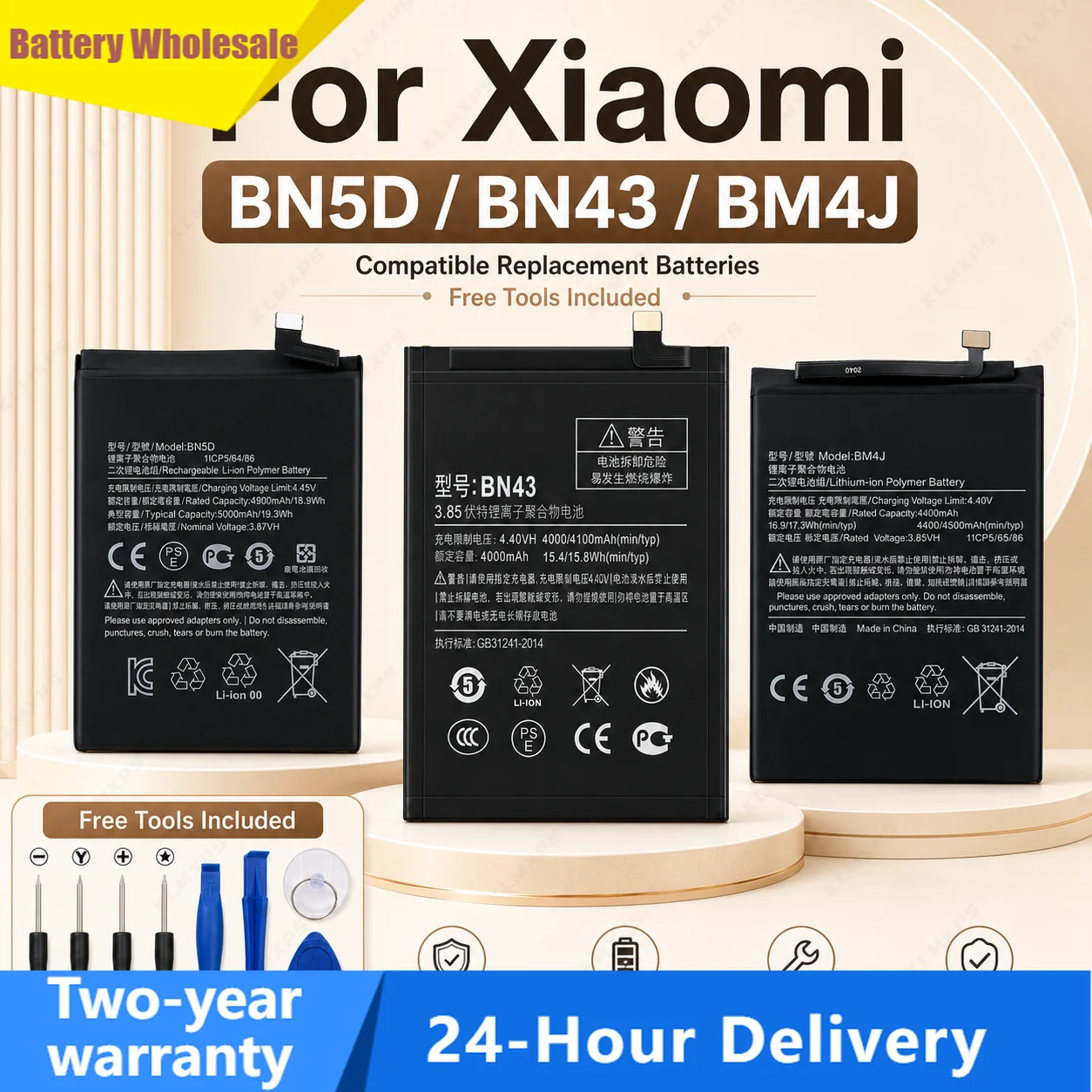 Replacement Battery for Xiaomi Redmi Note 9S 10S 11S Note 4 4X 3 8 9 10 Pro 10X BN55 BM4J BN54 BN59 BN53 BN5D BN40 BM46 BN43