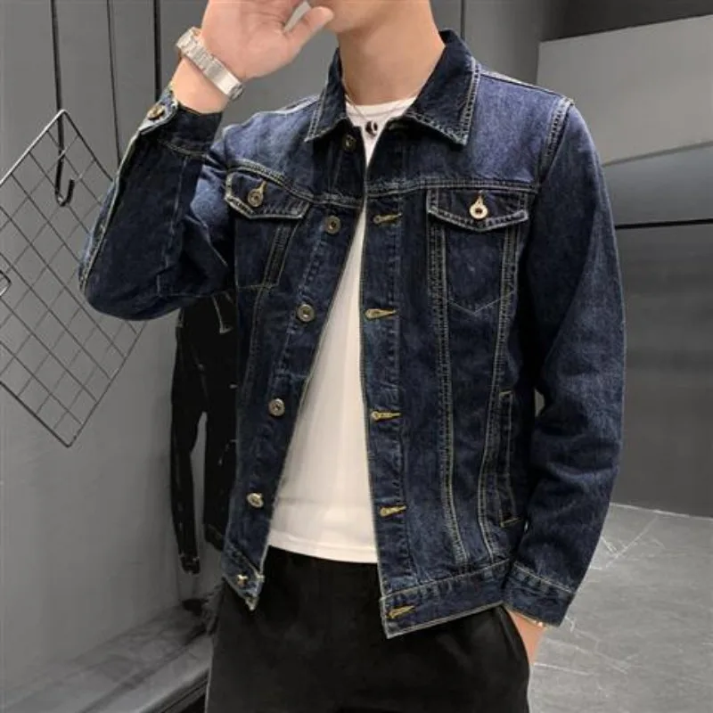 

Autumn Button Cowboy Coat for Men Cowgirl in Lowest Price of Fabric Clothing Japanese Retro High Quality Rock Denim Jackets Man