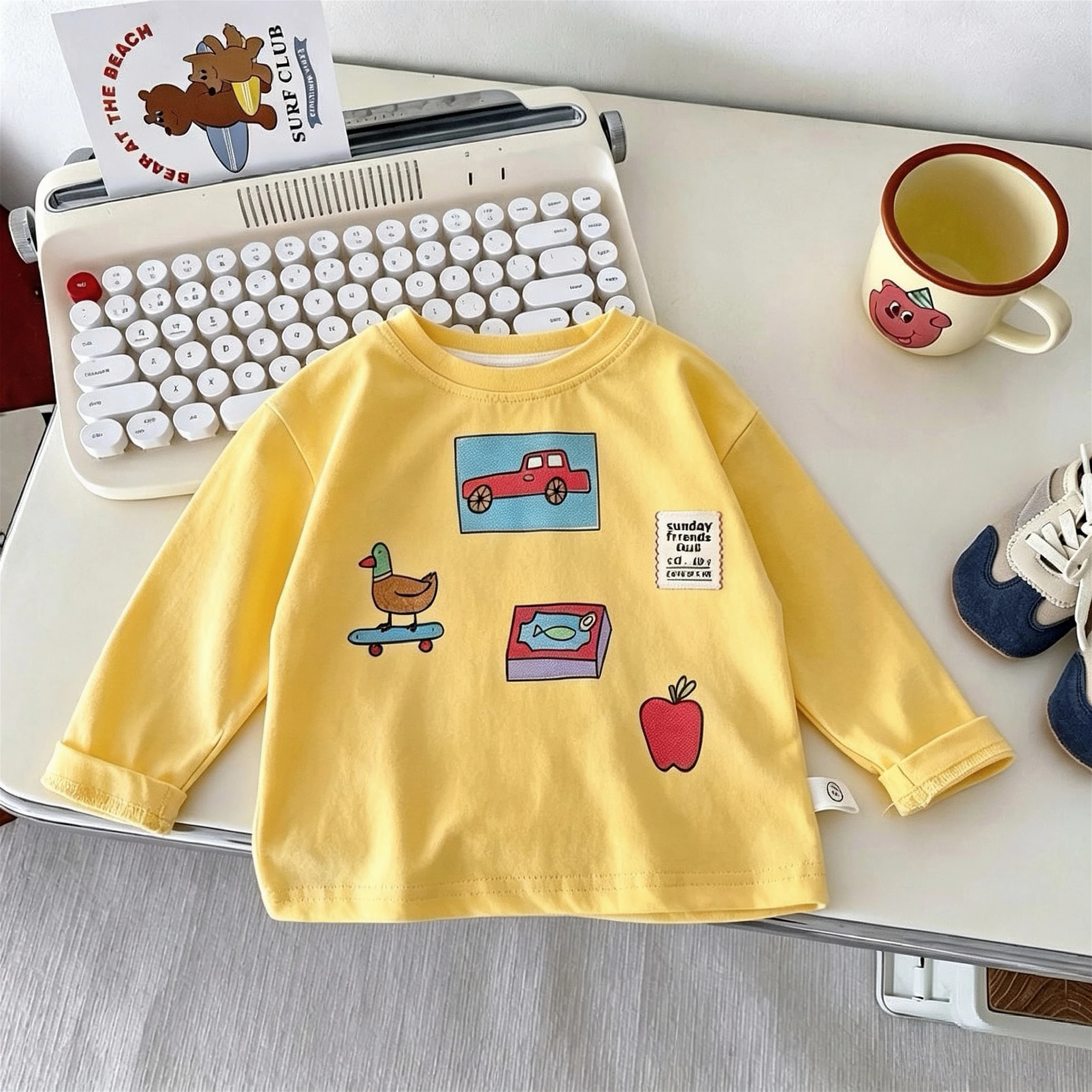 Langarm-T-Shirt, Oberteile, Herbstmode, beliebt, vielseitig, Kinder, Rundhalsausschnitt, Pullover, Basishemd, locker geschnittene, lässige Bluse, Mädchen. – Detail 5
