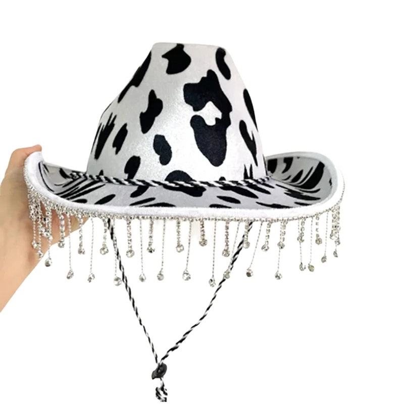 

Large Brim Tassel Hat for Women Men Cowboy Hat Cow Print Cowgirl Hat Rustic Fedora Hat Universal Party Costume Hat Dropshipping
