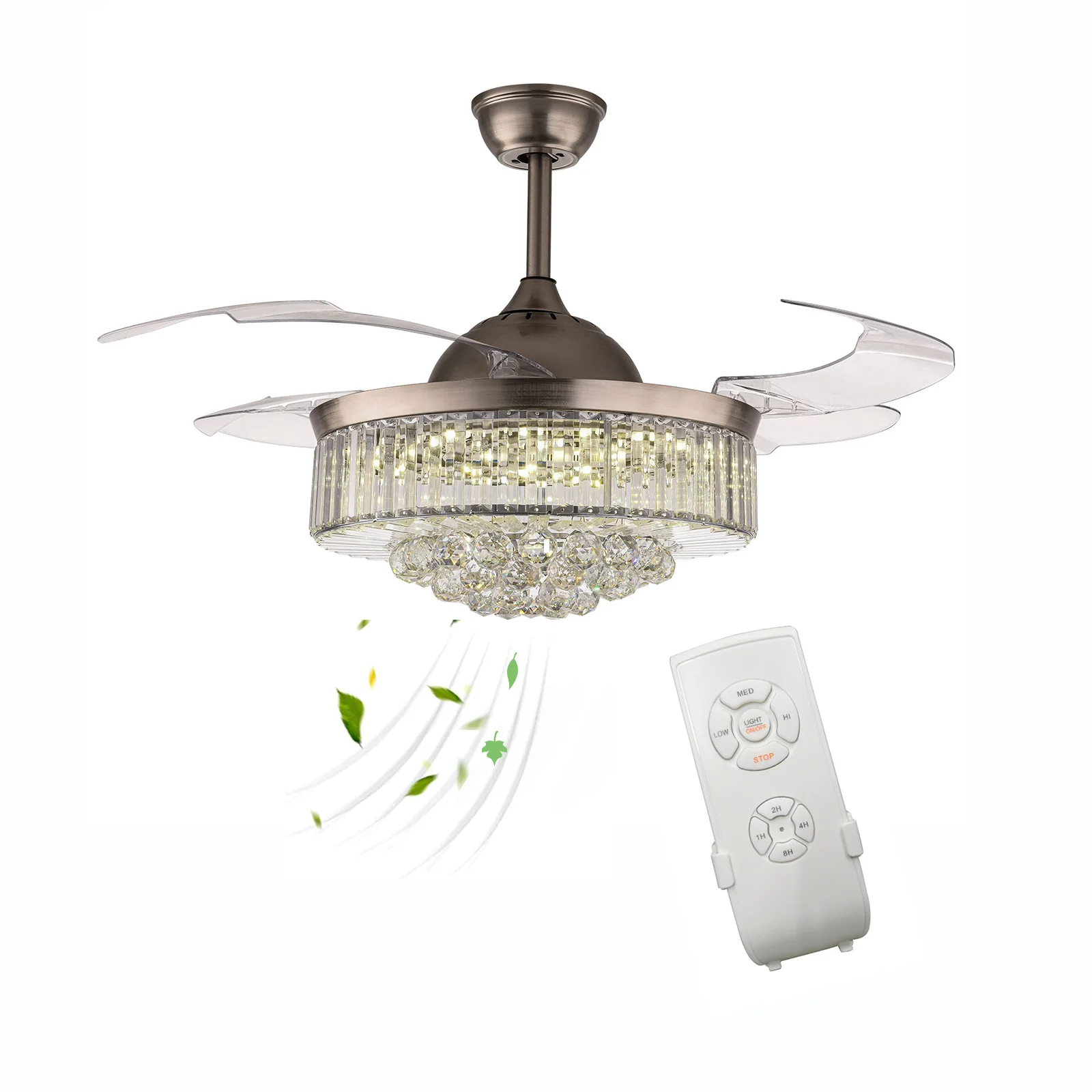 

36" Modern Ceiling Fan with LED Light: Retractable Blades, 3-Color Temperature, 3-Speed Settings, Remote Control, Quiet Operatio