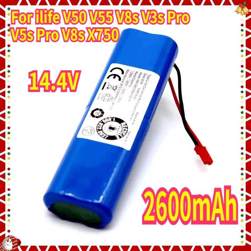 Robot Vacuum Cleaner Battery 14.4V 2600mAh 18650 lithium Rechargeable Battery for ilife V50 V55 V8s V3s Pro V5s Pro V8s X750