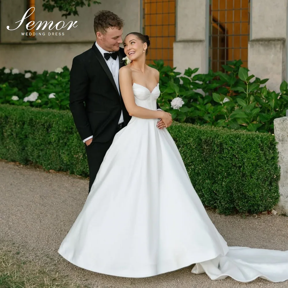Свадебное платье Semor Simple A-Line Sweetheart 2026 с открытой спиной, на шнуровке, без рукавов, из атласа, на заказ