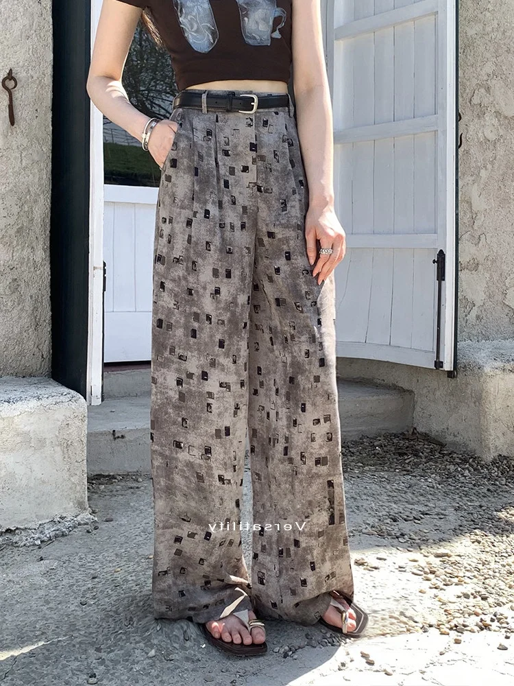 

Retro Korean Loose Wide Leg Casual Pants Thin Breathable Summer New Arrival Women's High Waist Zipper Polyester Fiber