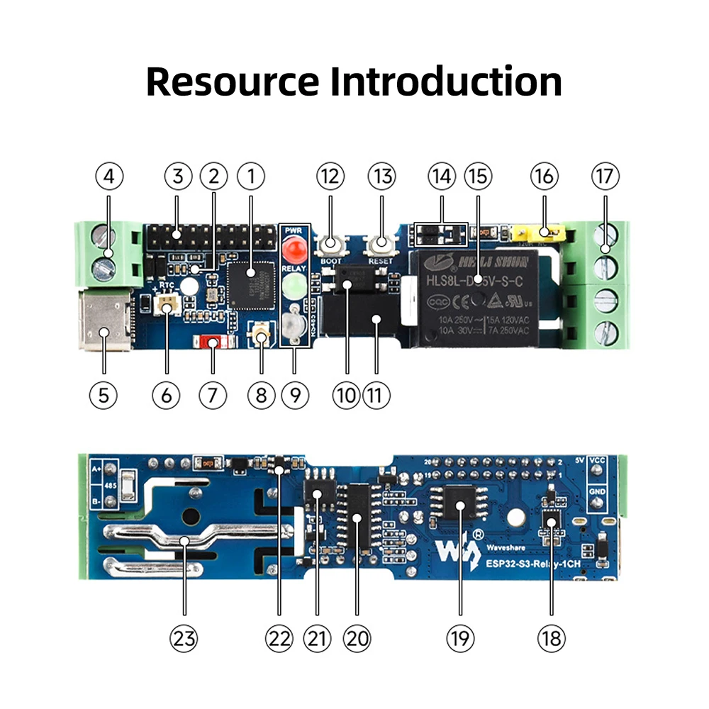Waveshare ESP32-S3 1-Kanal-Relaismodul mit 2,4G WiFi 5.0 Bluetooth RS485 Dual Core 240MHz Industrielles DIN-Schienengehäuse mit RTC-Uhr – Detail 21