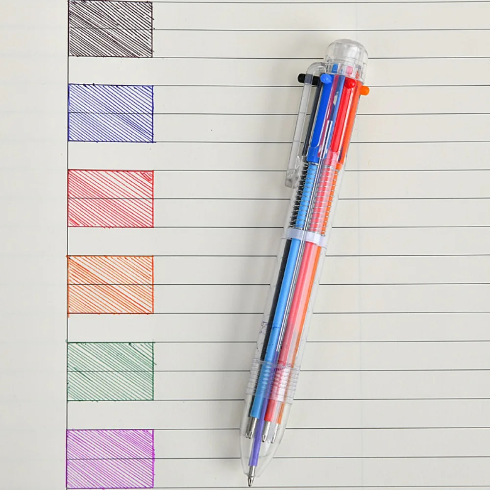 1-10PCS Colorful Ballpoint Pen 6 Color in1 Pen Multicolor Stationery