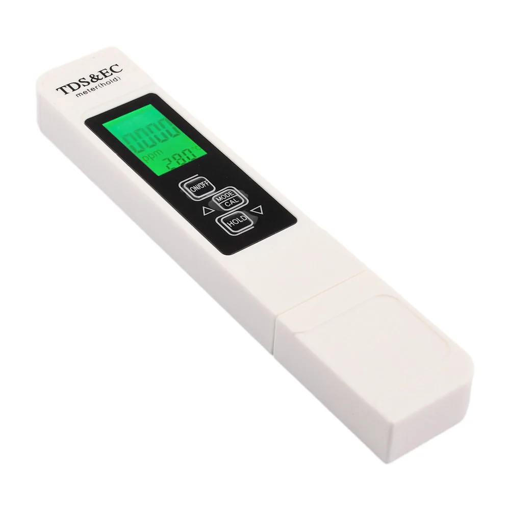 1PC White Digital Water Quality Tester Meter Range 0 9999 Multifunctional Water Purity Temperature Meter EC Tester with Battery