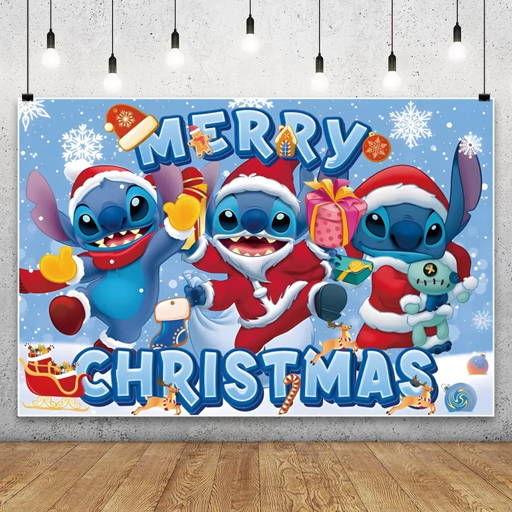 Stitch Merry Christmas Photo Background For Photography Backdrop Baby Shower Event Party Decoration Props Supplies Customize