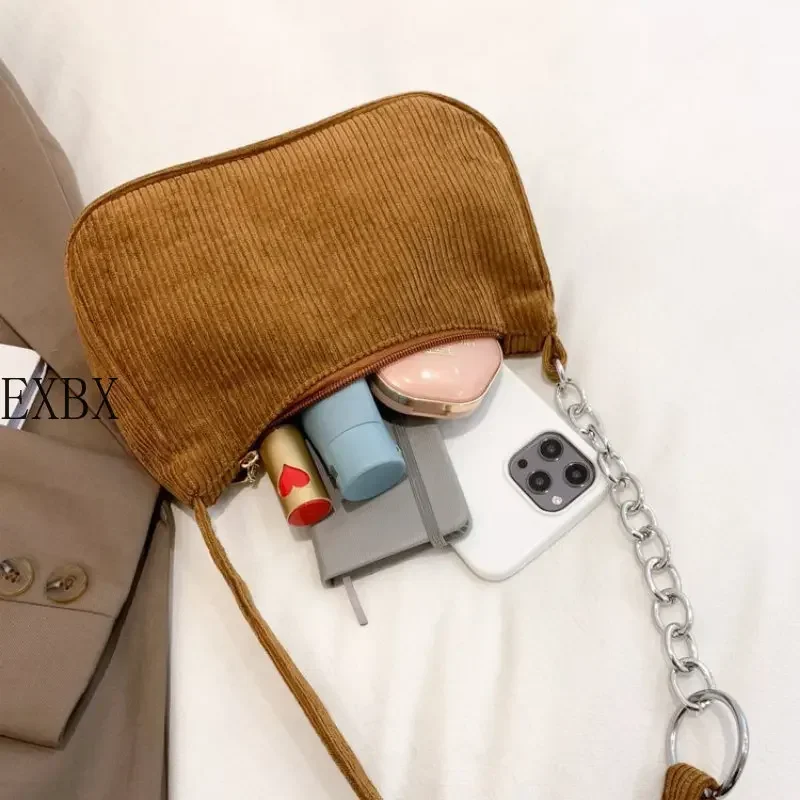 Fashion Vintage Women Handbags Corduroy Underarm Bag Casual Women Shoulder Bags Solid Color Zipper Female Handbag Clutch